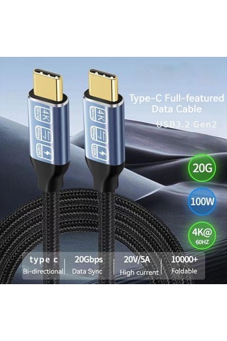 Suntek 5A 100W Usb C 3.2 Gen 2 Hızlı Şarj 20Gbps Veri Kablosu