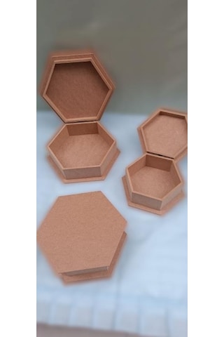Hobi Dekoratif 3lü Takı Seti Model Ahşap Mdf Altıgen Ham Ürün El Yapım