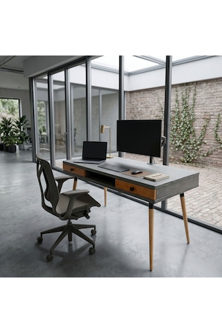 Mobenta Modest Desk: Masif Çalışma & Laptop Masası 2 Çekmece 1 Bölme - 120x60 An-bk Antrasit-bakır