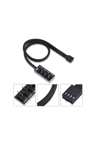 Kangvka Bilgisayar Fanları İçin 4 Portlu Pwm Hub - 3/4 Pin Uyumlu, Hız Kontrolü, Ana Kart Arayüzünü Genişletir Siyah