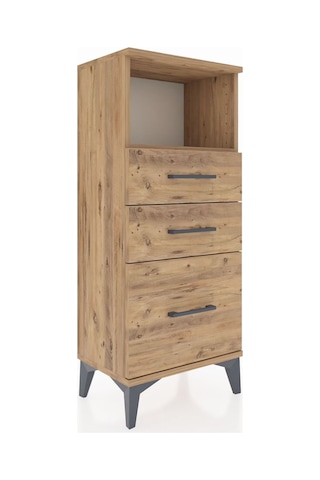 Arges Komodin Tek Raflı 3 Çekmeceli 44x30x106 Çam-çam Çam
