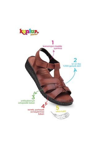 Kaptan Junior Hakiki Deri Ortopedik Kadın Anne Sandalet Ayakkabısı Zckmk 660 Taba