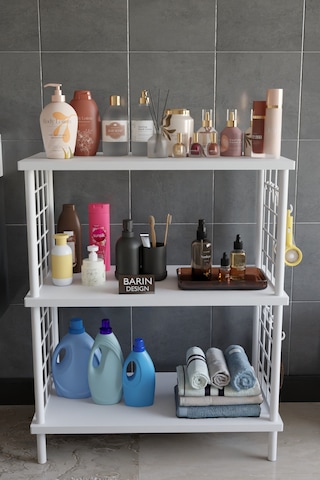 3 Raflı Çevir Tak Beyaz Telli Metal Gövdeli Çok Amaçlı Banyo Rafı Ve Organizer Raf Banyo Dolabı Beyaz