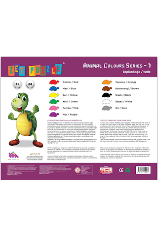 Zet Puzzle Animal Colours Series-1 Kaplumbağa/Turtle