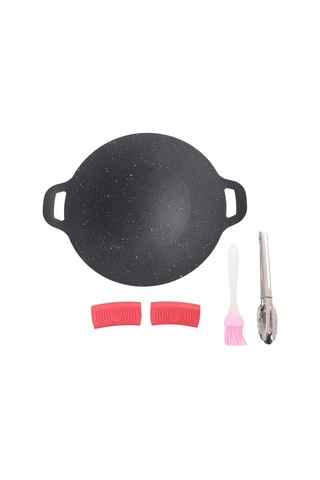 28cm Açık Hava Kamp Izgara Plakası Yapışmaz Kore Barbekü Plakası Siyah