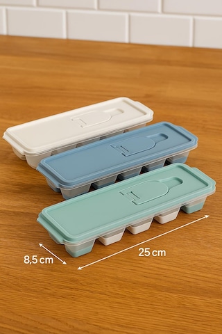 3 Lü Set 12 Hazneli Bas Çıkar Buzluk & Buz Kabı Çok Renkli