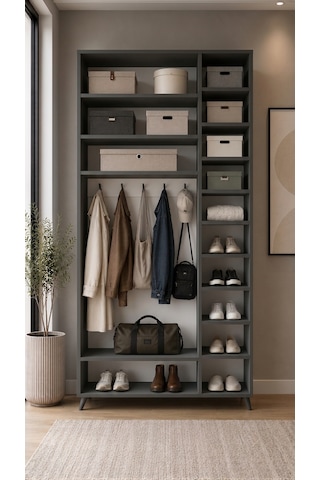 Alara Tamamı Mdf Aynalı Portmanto Vestiyer Ayakkabılık Füme 120 Cm - M5 Antrasit