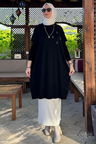 Rabia Şamlı Melda Triko Tunik Siyah Çok Renkli