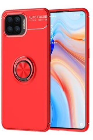Oppo Reno 4 Lite Kılıf Yüzüğü Stant Ve Araç Tutucu Olabilen Şık Esnek Premium Silikon Kapak Ryc/ravel Kirmizi