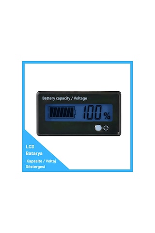 Lcd Batarya Kapasite / Voltaj Göstergesi 12-84v Lion / Lifepo4 / Akü İçin Mavi Led - Tek Renk