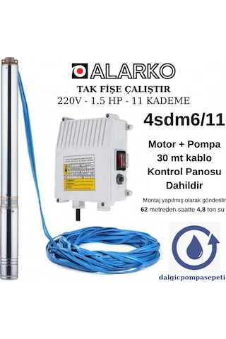 Alarko 4Sdm6 11 Dalgıç Pompa Set Halinde - 30 Mt Kablolu - Panolu Alarko 4Sdm6 11 Dalgıç Pompa Set Halinde - 30 Mt Kablolu - Panolu