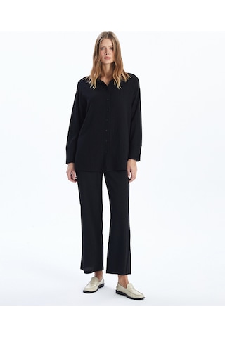 Lcwaıkıkı Classic Siyah Dokulu Oversize Kadın Gömlek Tunik