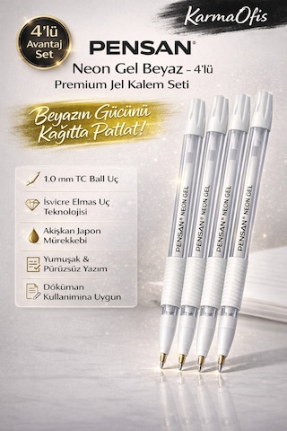 Neon Gel Beyaz Jel Kalem Seti 1.0 Mm 4 Adet Premium Akışkan Japon Mürekkepli Diğer