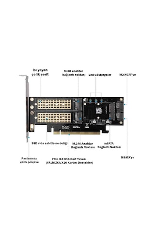 Wozlo Pcı Express Pcı-e 3.0 & Çift Sata Ngff Nvme Msata M-key B/m-key Ssd Kart Adaptörü 3'ü 1 Arada