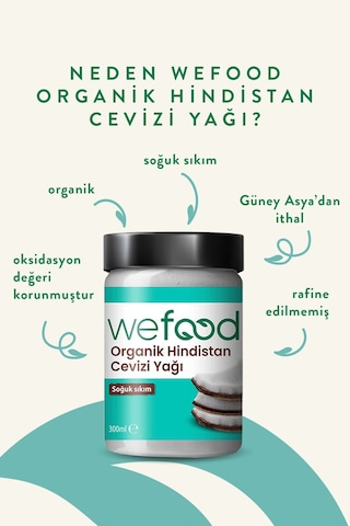 Wefood Organik Hindistan Cevizi Yağı 300 ml (Soğuk Sıkım)