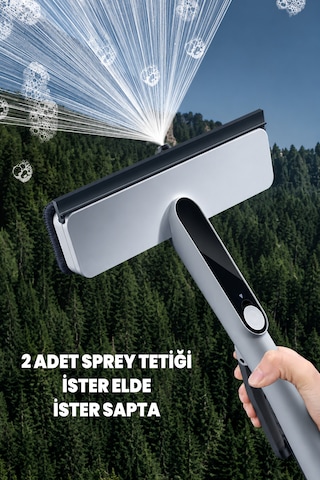 Spreyli Cam Mopu - Hepsi Bir Arada Cam Temizleyici - Köpürten, Spreyli Ve Cam Çekli - İki Tetikli - İster Elde İster Sapı İle Beyaz