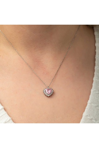 Himarry Gümüş Pembe Taşlı Kalp Kadın Kolye Beyaz