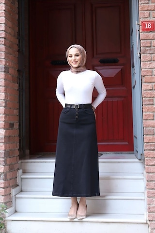 Vellıchor Doğal Kumaşlı Kemerli Kot Etek- 001