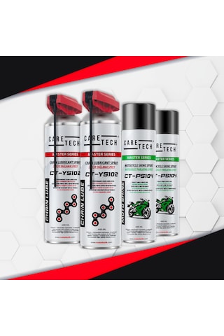 CT-SET4-B  Motosiklet Parlatma ve Zincir Yağlama Spreyi 4'lü Bakım Seti Sprey