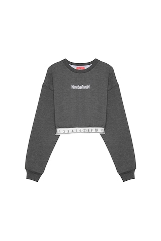 Beli Sayı Detaylı Crop Sweatshirt Antrasit Antrasit