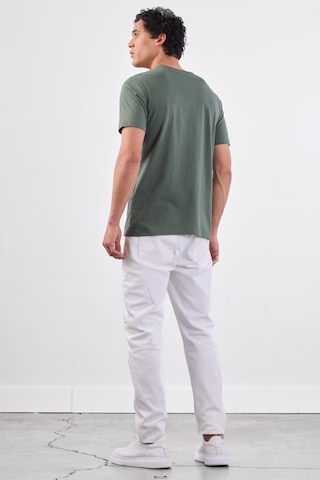 Dufy Haki Bisiklet Yaka Pamuklu Düz Renk Slim Fit Erkek T-shirt Haki