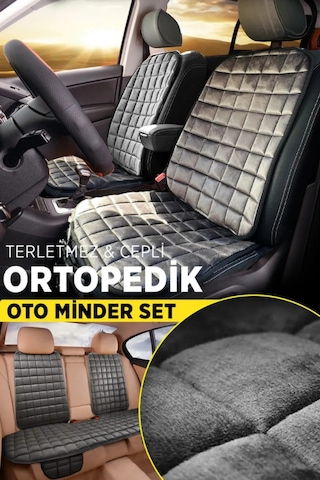 Chery Tiggo 8 & Pro Antrasit Renk Tay Tüyü Cepli & Terletmez Sırtlı Oto Koltuk Minder Seti - Koltuk Koruma Kılıfı Ön & Arka Tam Set