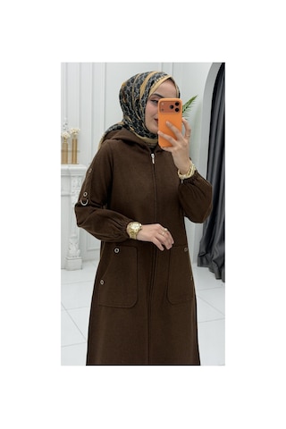 Uslucan Alışveriş Bade Kaban Kahverengi Kadın Şık Kışlık Kaban Uzun Tesettür Dış Giyim Modern Günlük Kaban Modeli Çok Renkli