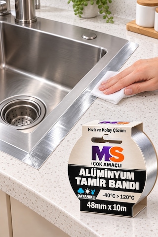 4 Adet Yapışkanlı Yanmaz Alüminyum Folyo Tamir Bandı 48 Mm X 10 Metre Dayanıklı Soba Borusu Bantı