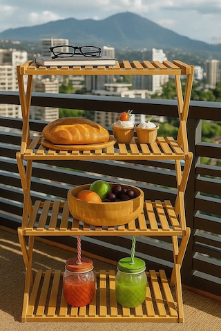 Doğal Bambu 4 Katlı Çok Amaçlı Raf Mutfak, Banyo Ve Dekoratif Organizer Raf Br-6714 Kahverengi