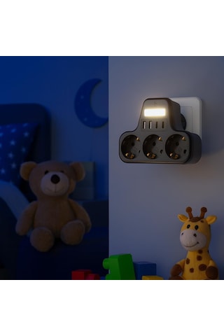 3 Lü Duvar Tipi Priz 2 Usb-a 2 Type-c Girişli Led Gece Lambalı Akım Korumalı Çoklayıcı 0