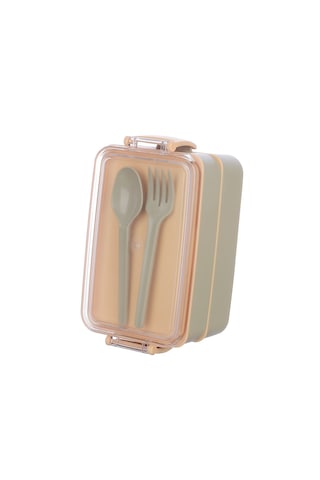Fely Çatal Kaşıklı Çift Katlı Beslenme Kabı Lunch Box Toplam 900 Ml 400 Ml Ve 500 Ml Bej