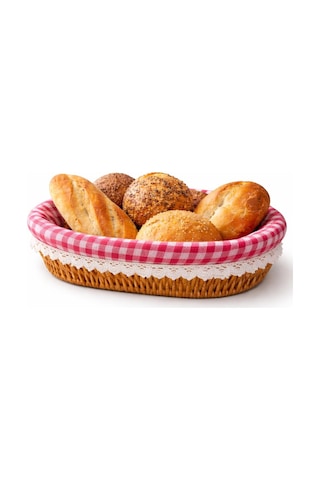 Şık Tasarımlı Oval Ekmeklik Rattan Pöti Kare Kumaşlı Ekmek Sepeti Çok Renkli