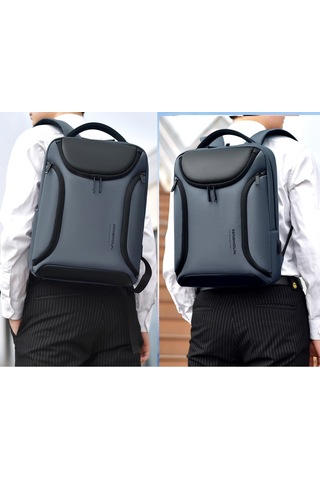 Senshidun-740 Çok Amaçlı Usb Şarj Portlu 16" Laptop Sırt Çantası Gri Mavi