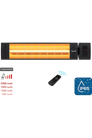 Dysis Art Plus Karbon Serisi IP65 Suya-Toza Dayanıklı 2300 W Siyah Uzaktan Kumandalı İç/Dış Mekan Isıtıcı