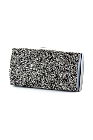 Erkan Saçmacı Antrasit Saten Kristal Granül Taşlı Metal Saplı Abiye El Çantası Antrasit