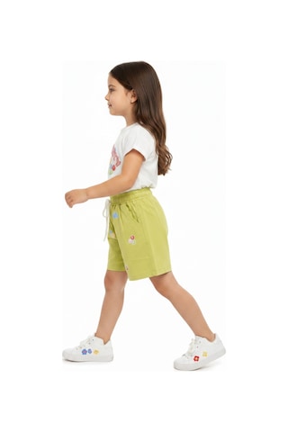 Toontoy Kids Toontoy Kız Çocuk 2'li Şortlu Takım Bisiklet Yaka Kısa Kollu Baskılı Tişört Beli Bağlamalı Baskılı Şort 25034 Yeşil