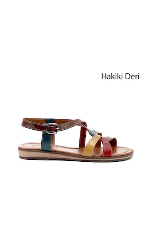 Gönderi(R) Gönderi R Kahveye Kırmızı Sarı Hakiki Deri Sandalet Kahve