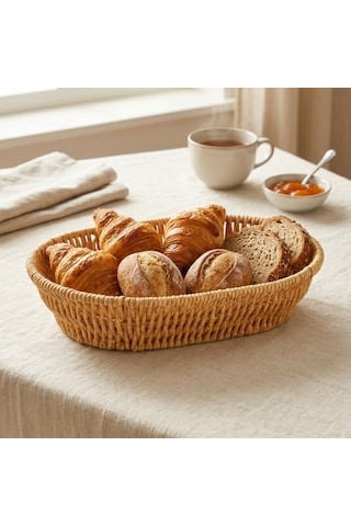 El Yapımı Doğal Hasır Sepet - Oval Ekmeklik Ve Çok Amaçlı Düzenleyici 25,50x18x6 Cm