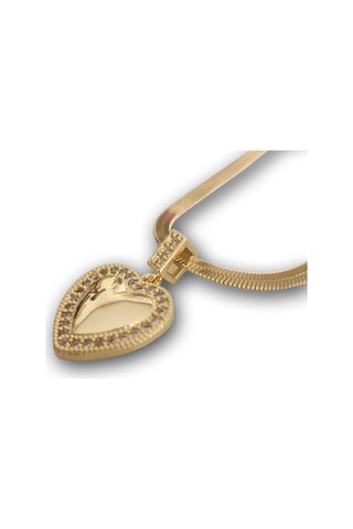 Çelik Kolye İtalyan Zincirli Zirkon Taşlı Kalpli Kolye