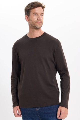 Tudors Unisex Relax Fit Rahat Kesim %100 Pamuk Uzun Kollu Bisiklet Yaka Kahverengi Basic Tişört-51284