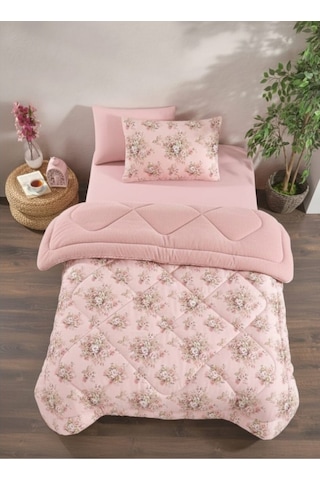 Tek Kişilik Welsoft Yorgan Uyku Seti Lastikli Çarşaflı Pudra Rose