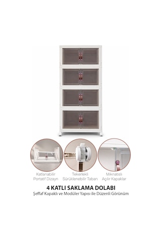 4 Katlı Katlanabilir Modüler Saklama Kutusu Şeffaf Kapaklı Çok Amaçlı Düzenleyici Portatif Dolap Beyaz