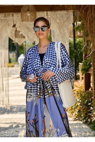 Mayovera Kimono Kaktüs Tasarım Mavi