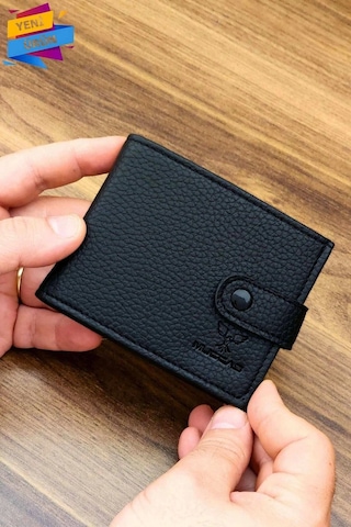 Erkek Cüzdan Bozuk Para Cepli Çıtçıtlı Kapak 8 Kart Cepli Modern Tasarım Siyah Renk Siyah