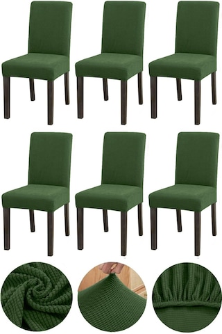 Bambu Nano Kumaş Likralı Yıkanabilir 6'lı Sandalye Kılıfı Lastikli Sandalye Örtüsü 6adet - Haki Yeşil