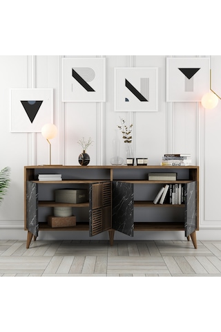 Milan 160cm Konsol - Ceviz / Siyah Mermer