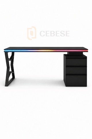 Bilgisayar Masası + Rgb Led - 170 65 77 Cm Kumandalı Ve Telefon Kontrollü Siyah