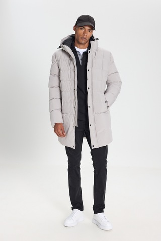 AC&Co / Altınyıldız Classics Erkek Tas Standart Fit Normal Kesim Kapüşonlu Dik Yaka Yan Cepli Kaban Taş