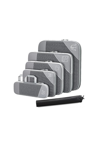 Moveevo 6 Adet Gri Seyahat Sıkıştırma Kutuları - Genişletilebilir Ağ Desenli El Çantasıyla Giysi Organizasyon Aksesuarı