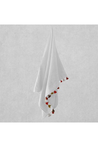 Püsküllü Yumuşak Pamuk Havlu Yüksek Emicili Vücut Havlusu 70x130 Cm Beyaz